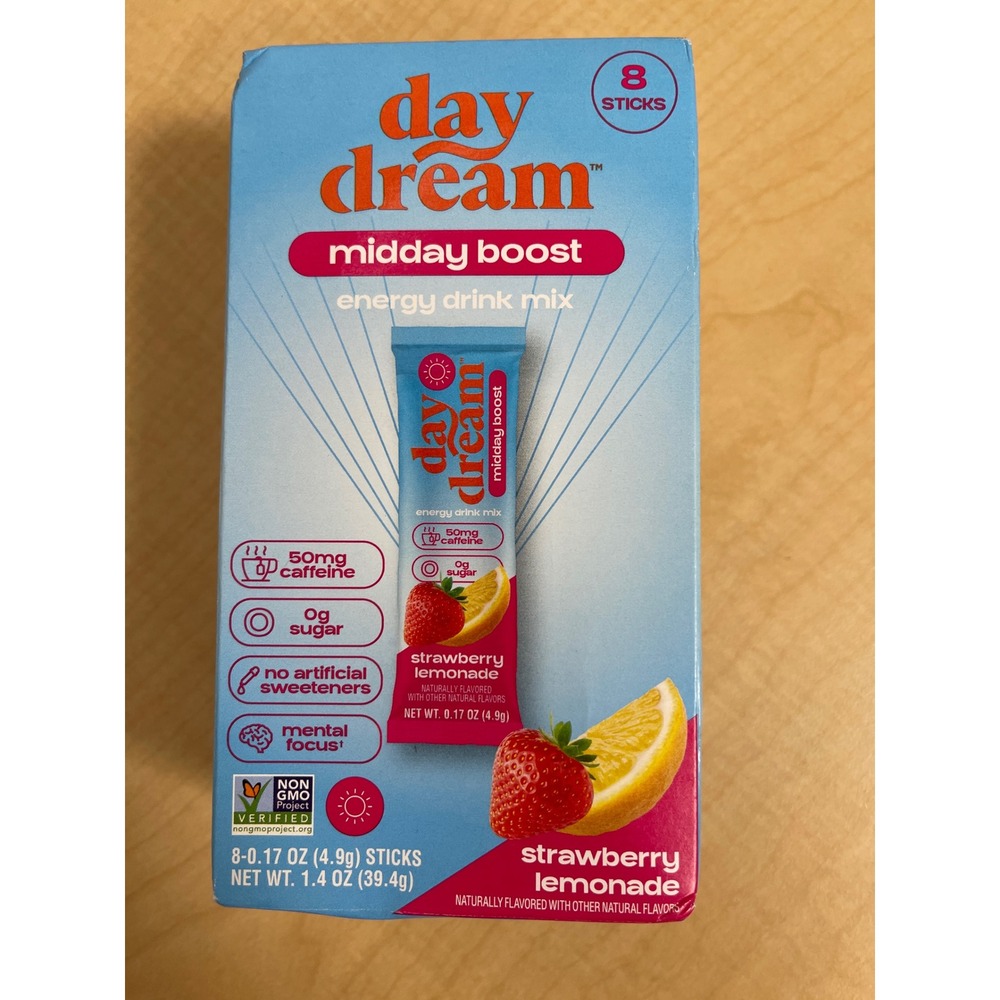 Daydream Midday Boost Energy Drink Mix Strawberry Lemonade 8 Sticks 50mg Natural